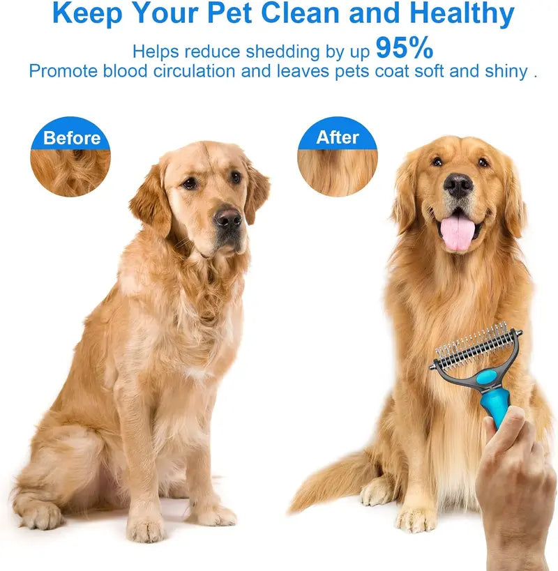 🐾Double-Sided Pet Grooming Brush – Hurtless Shedding & Dematting Undercoat Rake for Dogs and Cats-YH