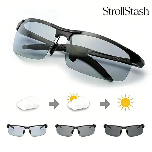StrollStash™ HD Polarized Photochromic Sunglasses UV400 Protection | Retro Oversized Square | Unisex 2026 Essential  -$AC