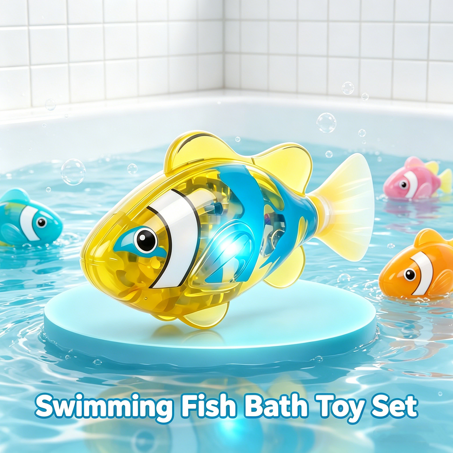 Swimming Fish Bath Toy Set – Splashing Fun for Kids 🐠💦4Pcs Induction Activated | LED Light Up | Auto-Swimming Bath Toy -$AC