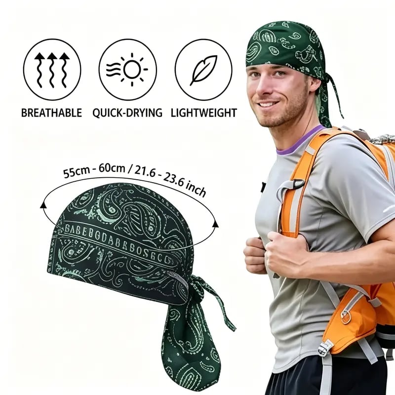 Paisley Cooling Headscarf Cap Set, Motorcycle Pirate Head Wrap Safety Helmet Liner--Elastic Fit Hand Washable Multifunctional Outdoor Headwear for Athletes & Outdoor Enthusiasts-WH