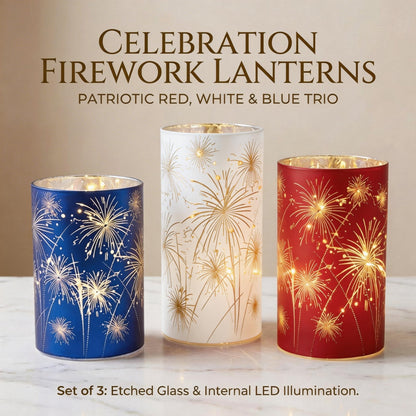 Celebration Firework Lanterns – Premium Patriotic Red, White & Blue Trio -$AC