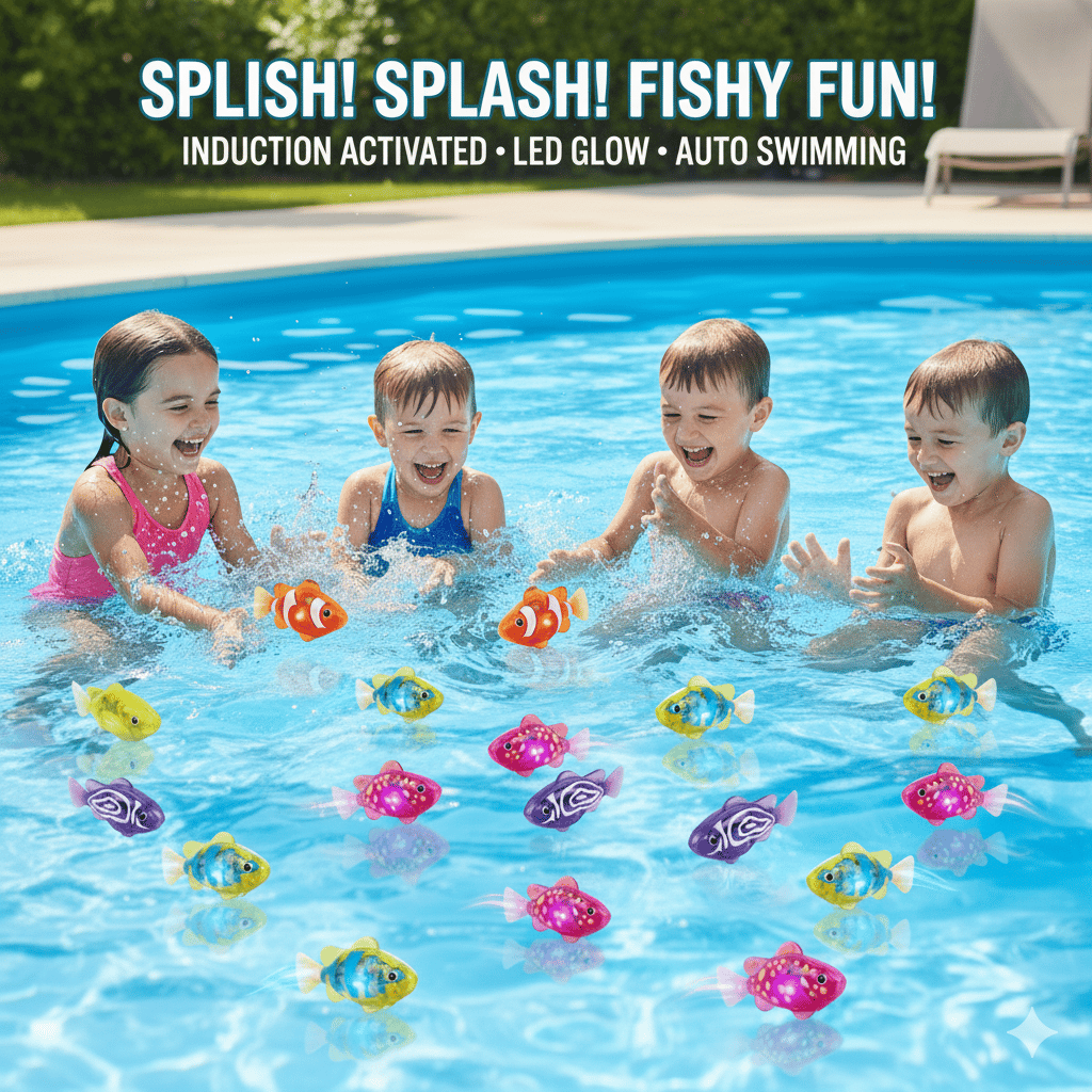 Swimming Fish Bath Toy Set – Splashing Fun for Kids 🐠💦4Pcs Induction Activated | LED Light Up | Auto-Swimming Bath Toy -$AC