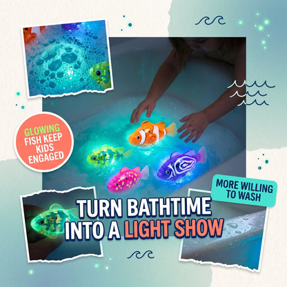 Swimming Fish Bath Toy Set – Splashing Fun for Kids 🐠💦4Pcs Induction Activated | LED Light Up | Auto-Swimming Bath Toy -$AC