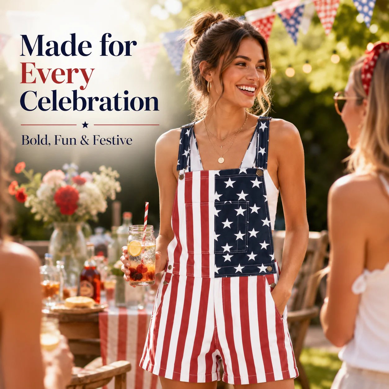 🎉Hot Sales 49% Off – 🇺🇸 Vintage Patriotic Denim Short Overalls ✨ Stars & Stripes Summer Romper -$AC