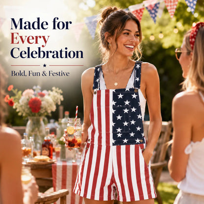 🎉Hot Sales 49% Off – 🇺🇸 Vintage Patriotic Denim Short Overalls ✨ Stars & Stripes Summer Romper -$AC