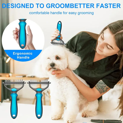 🐾Double-Sided Pet Grooming Brush – Hurtless Shedding & Dematting Undercoat Rake for Dogs and Cats-YH