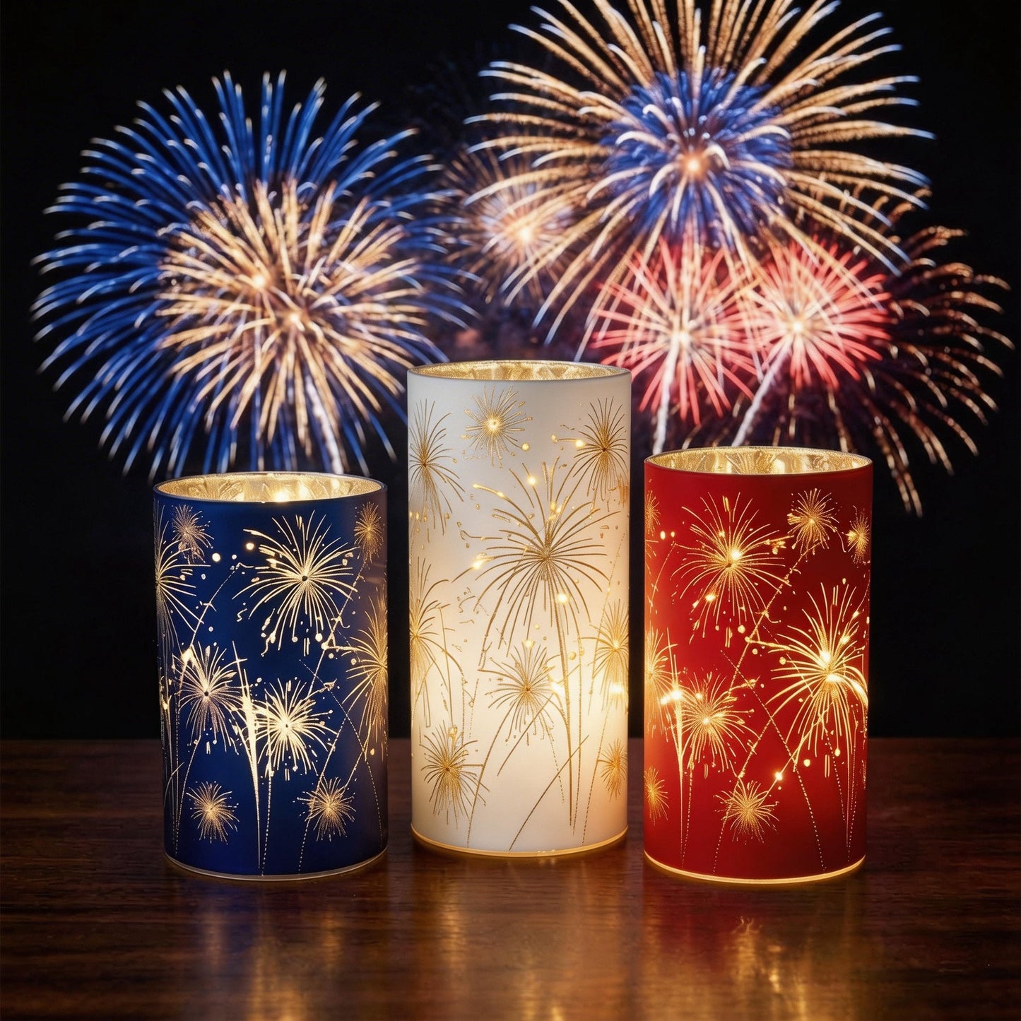 Celebration Firework Lanterns – Premium Patriotic Red, White & Blue Trio -$AC