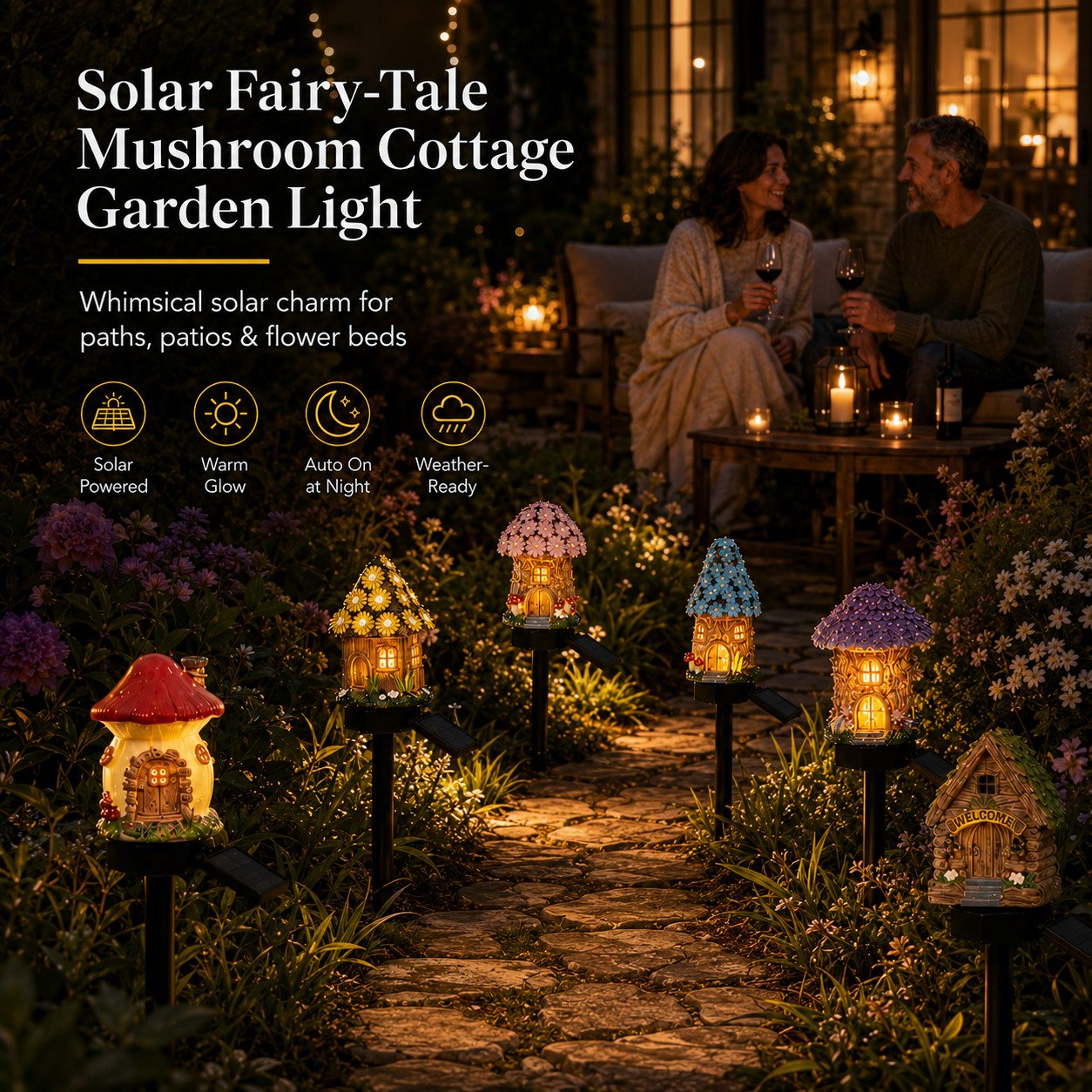 Solar Fairy-Tale Mushroom Cottage Garden Light -$AC
