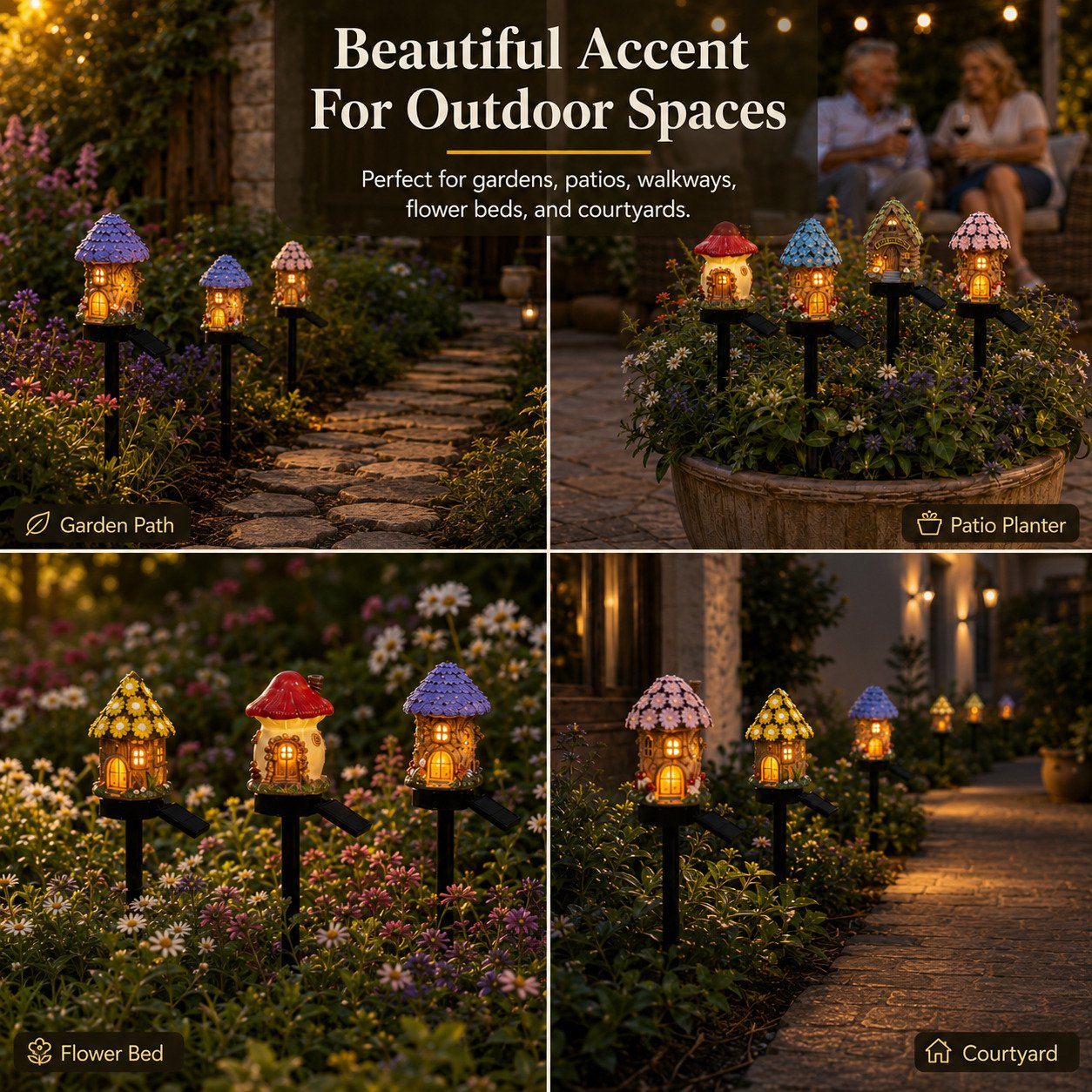 Solar Fairy-Tale Mushroom Cottage Garden Light -$AC