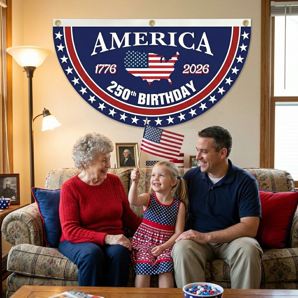🗽USA 250th Anniversary Flag Half Round Banner🦅 -$AC
