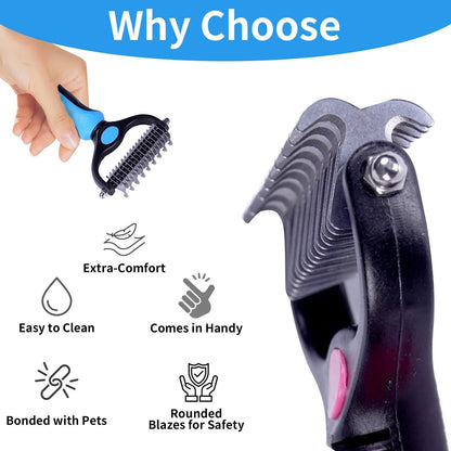 🐾Double-Sided Pet Grooming Brush – Hurtless Shedding & Dematting Undercoat Rake for Dogs and Cats-YH