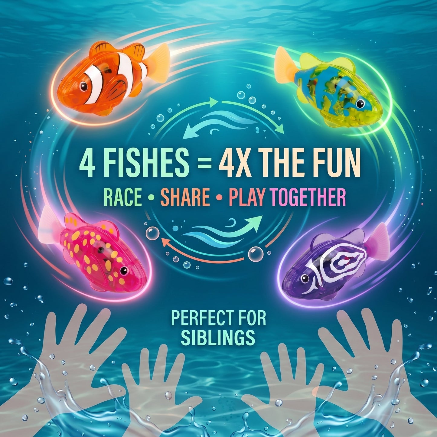 Swimming Fish Bath Toy Set – Splashing Fun for Kids 🐠💦4Pcs Induction Activated | LED Light Up | Auto-Swimming Bath Toy -$AC