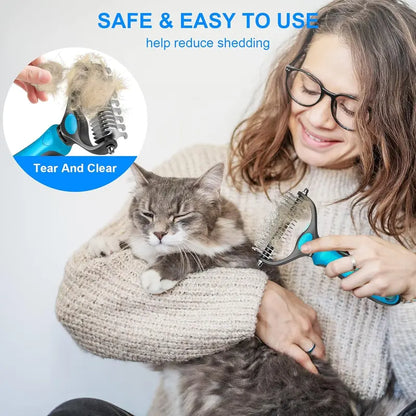 🐾Double-Sided Pet Grooming Brush – Hurtless Shedding & Dematting Undercoat Rake for Dogs and Cats-YH