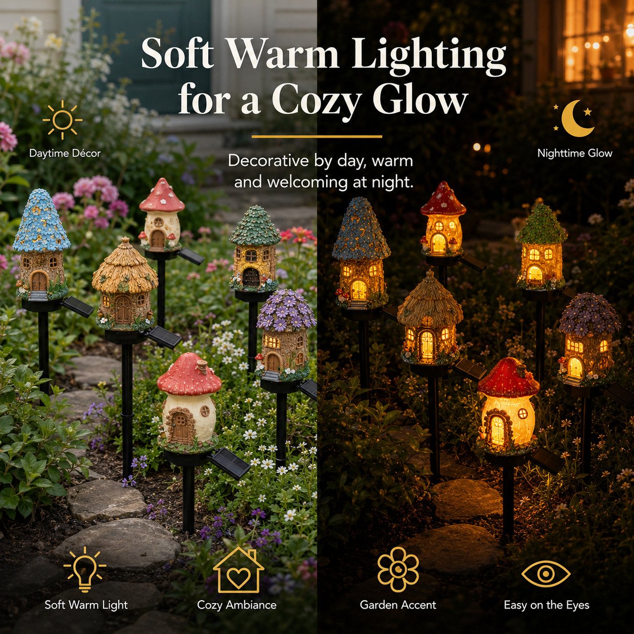 Solar Fairy-Tale Mushroom Cottage Garden Light -$AC