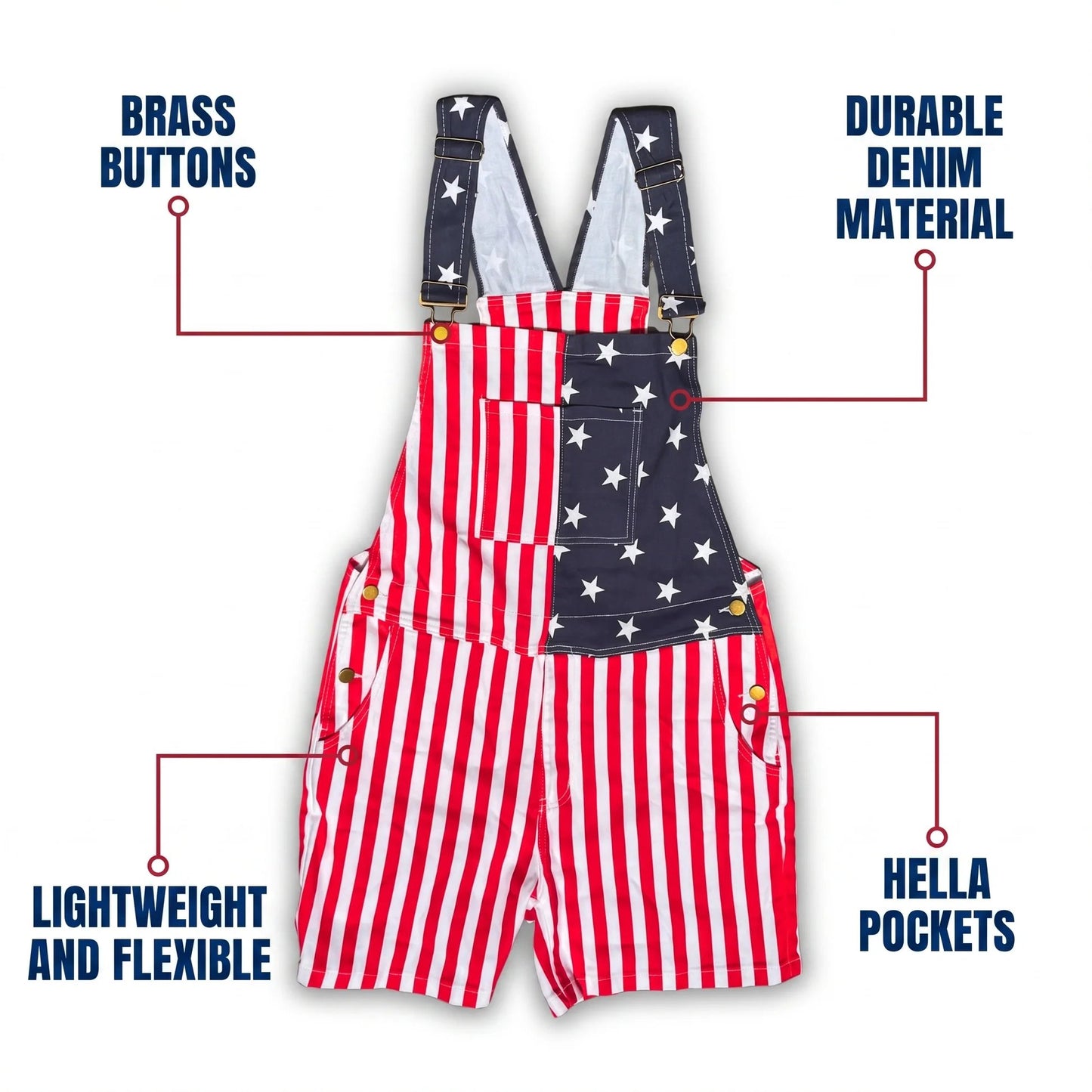 🎉Hot Sales 49% Off – 🇺🇸 Vintage Patriotic Denim Short Overalls ✨ Stars & Stripes Summer Romper -$AC