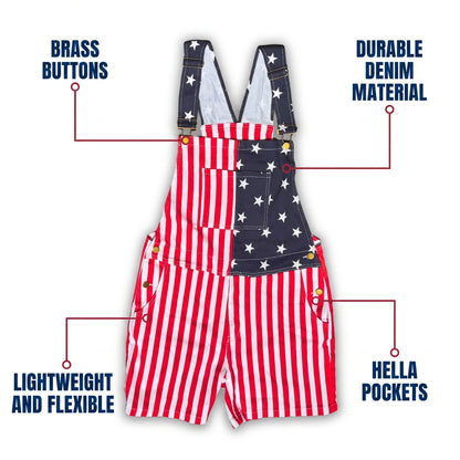 🎉Hot Sales 49% Off – 🇺🇸 Vintage Patriotic Denim Short Overalls ✨ Stars & Stripes Summer Romper -$AC