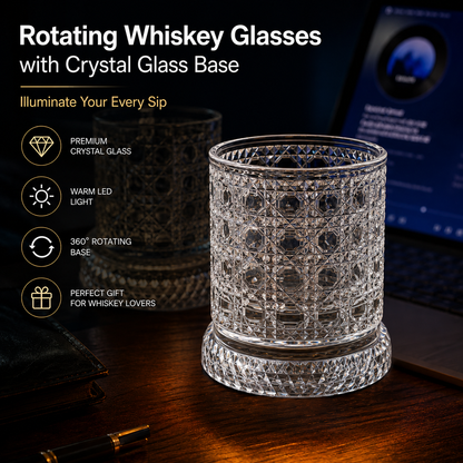 Rotating Whiskey Glasses with Crystal Glass Base -$AC