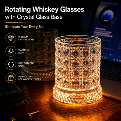 Rotating Whiskey Glasses with Crystal Glass Base -$AC