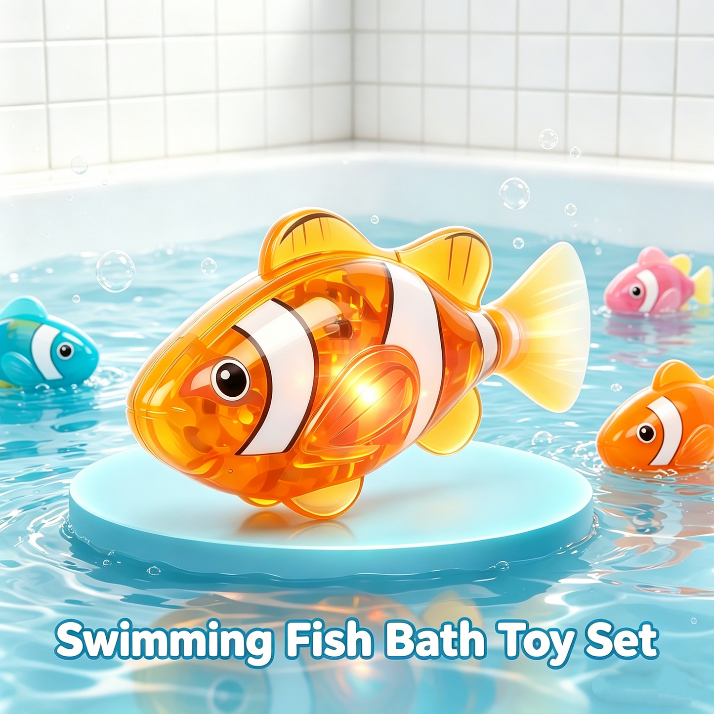 Swimming Fish Bath Toy Set – Splashing Fun for Kids 🐠💦4Pcs Induction Activated | LED Light Up | Auto-Swimming Bath Toy -$AC