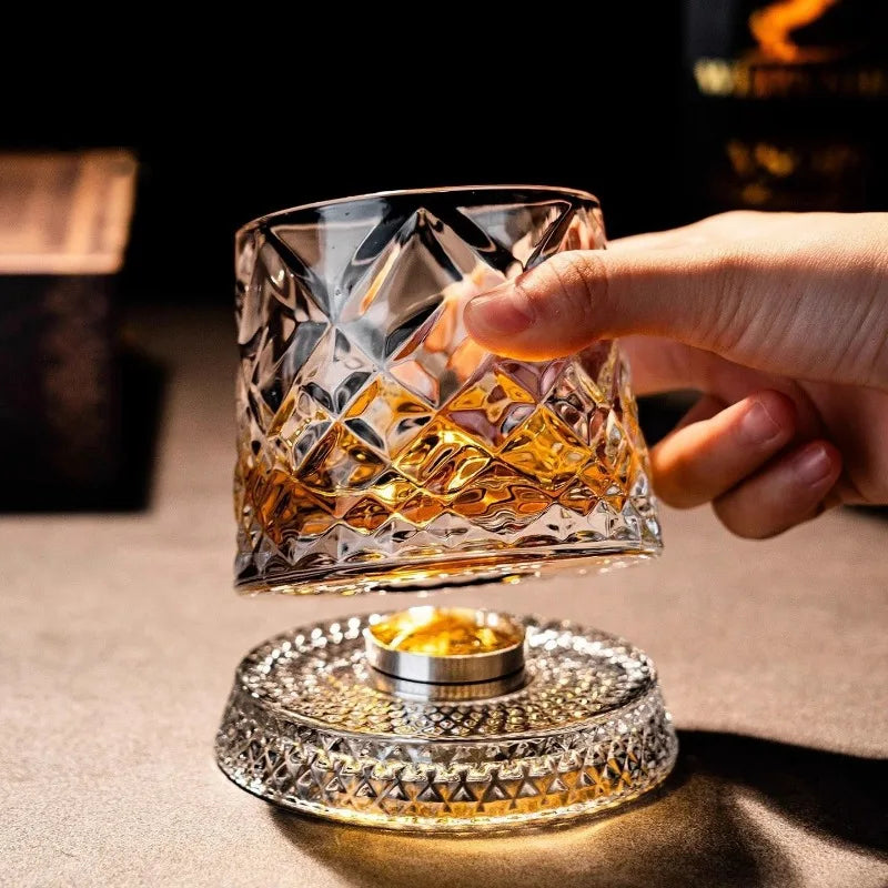 Rotating Whiskey Glasses with Crystal Glass Base -$AC