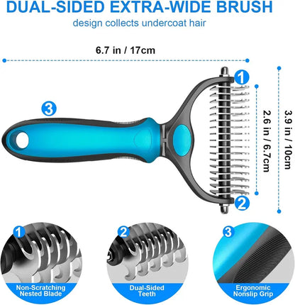 🐾Double-Sided Pet Grooming Brush – Hurtless Shedding & Dematting Undercoat Rake for Dogs and Cats-YH