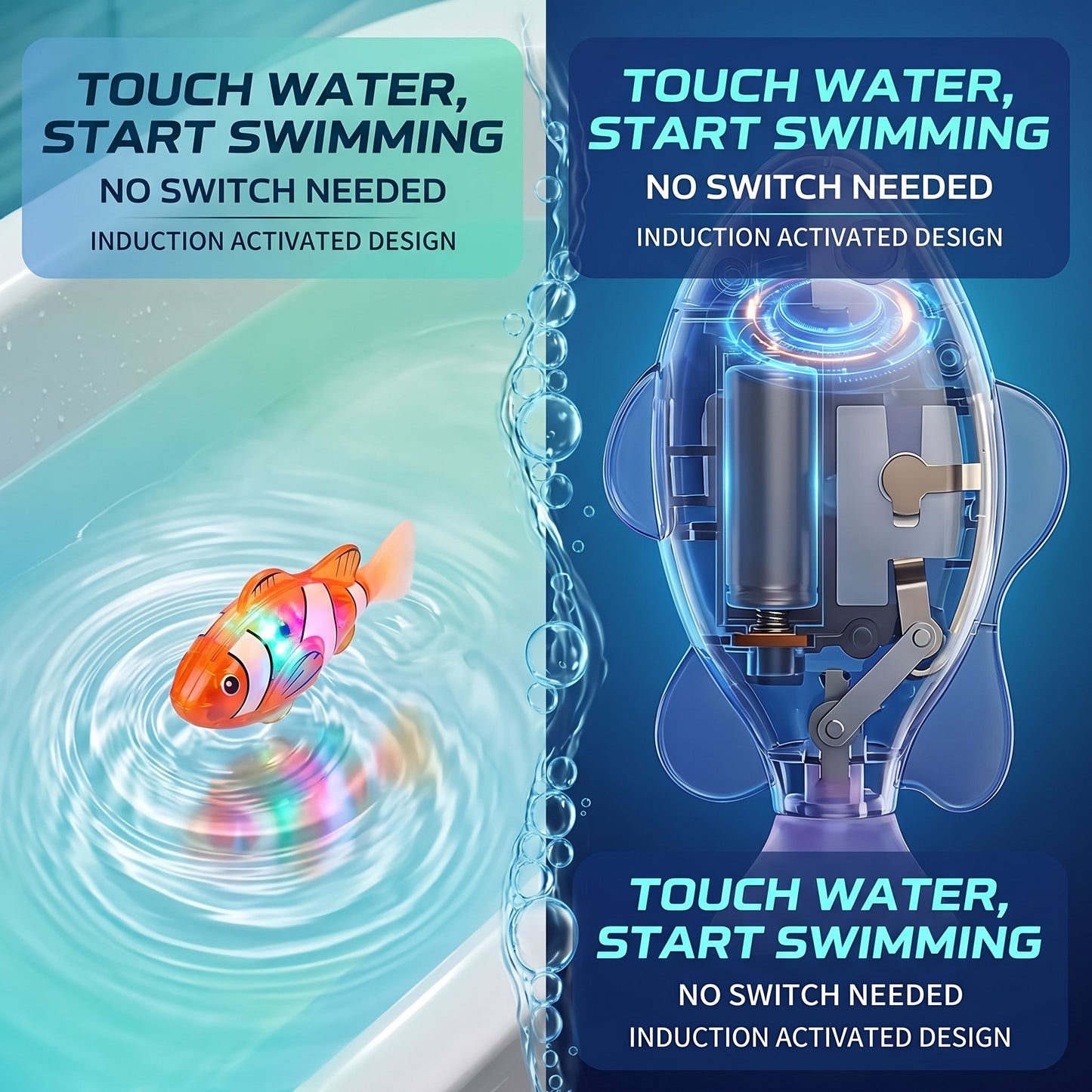 Swimming Fish Bath Toy Set – Splashing Fun for Kids 🐠💦4Pcs Induction Activated | LED Light Up | Auto-Swimming Bath Toy -$AC