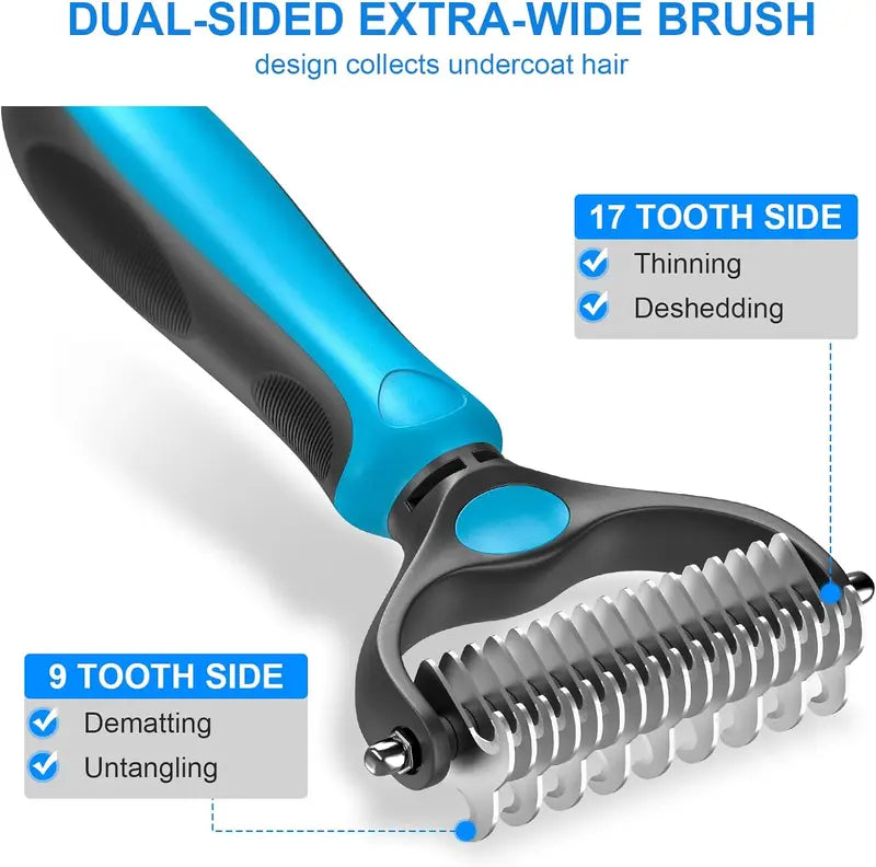 🐾Double-Sided Pet Grooming Brush – Hurtless Shedding & Dematting Undercoat Rake for Dogs and Cats-YH