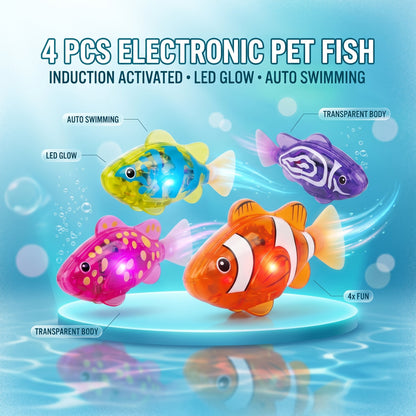Swimming Fish Bath Toy Set – Splashing Fun for Kids 🐠💦4Pcs Induction Activated | LED Light Up | Auto-Swimming Bath Toy -$AC